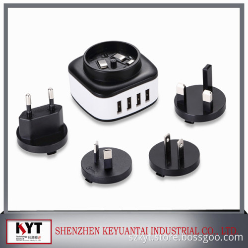 interchangeable adapter 22.5w 5V/4.5A 4 usb wall charger adapter travel USB charger for iphone and samsung with CE,Rohs,Fcc